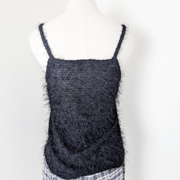 90's Fuzzy Tank Top Cropped Sleeveless Spaghetti Straps Texture - Picture 6 of 7